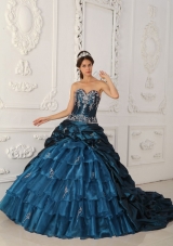 2014 Ball Gown Sweetheart Appliques Quinceanera Dress with Court Train