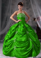 Affordable Puffy Strapless with Pick-ups and Appliques Quinceanera Dress for 2014