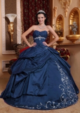Cheap Ball Gown Sweetheart Embroidery Quinceanera Dresses in Navy Blue