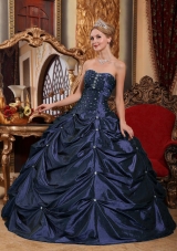 Puffy Strapless Navy Blue Quinceanera Dresses with Beading