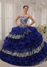 Unique Sweetheart Zebra and Organza Quinceanera Dresses with Beading