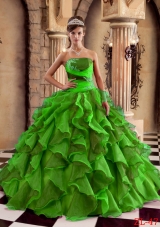 Affordable Puffy Strapless for 2014 Ruffles Quinceanera Dress with Appliques