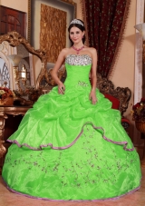 Brand New Puffy for 2014 Appliques for Green Quinceanera Dress with Pick-ups