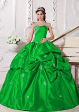 Elegant Green Puffy Sweetheart for 2014 Beading Quinceanera Dress with Pick-ups