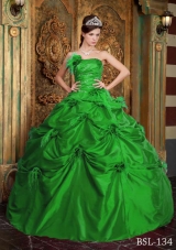 Gorgeous Green Puffy Strapless Hand Made Flowers Decorate for 2014 Quinceanera Dress