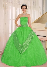 Classical Spring Green Beaded Decorate 2014 Quinceanera Gowns with Strapless
