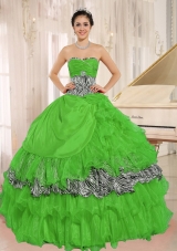 Wholesale Green Sweetheart 2014 Zebra Quinceanera Dress with Ruffles and Beading