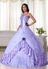 2014 Lavender Puffy One Shoulder Quinceanera Dresses with Beading