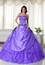 2014 Puffy Strapless Beading Quinceanera Dresses with Hand Made Flower