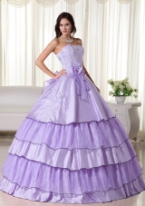 2014 Sweet Lavender Puffy Strapless Hand Made Flowers Quinceanera Dresses