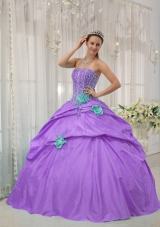 Lavender Strapless Beading and Hand Made Flowers 2014 Quinceanera Dresses