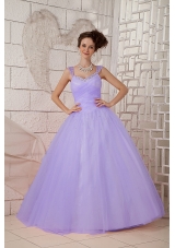 Most Popular Lavender Puffy Straps Beading Quinceanea Dresses for 2014