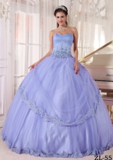 Popular Puffy 2014 Sweetheart Lace Appliques Quinceanera Dresses