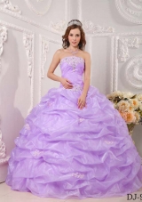 Pretty Exclusive Puffy Strapless 2014 Appliques Lavender Quinceanera Dresses