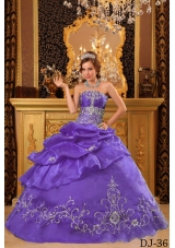 Sweet Lavender Puffy Strapless 2014 Beading Quinceanera Dresses with Appliques
