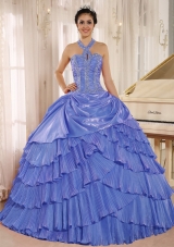 2014 Halter Pleat Quinceanera Dresses With Beaded Bodice