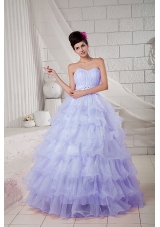 2014 Spring Lilac Puffy Sweetheart Beading Quinceanea Dresses