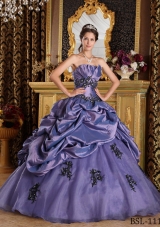 Elegant Princess Strapless 2014 Appliques Quinceanera Dresses with Pick-ups