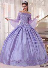 Exquisite Lavender Off The Shoulder 2014 Lace Appliques Quinceanera Dresses