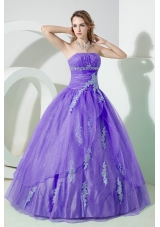 Lavender Puffy Strapless Beading and Embroidery Quinceanera Dresses for 2014