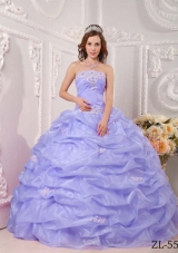 Exclusive Puffy Strapless Appliques Lilac for 2014 Quinceanera Dresses