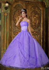 Fashionable Puffy Strapless Appliques Lavender Quinceanera Dresses for 201