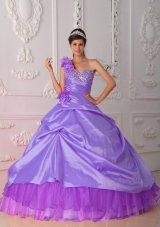 2014 Puffy One Shoulder Beading and Hand Flower Quinceanera Dresses