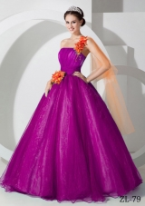 A-line One Shoulder Floor-length Organza Hand Made Flowers Prom Dress