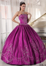 Ball Gown Strapless Floor-length Satin Embroidery Quinceanera Dress