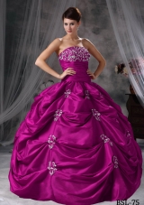 Ball Gown Strapless Floor-length Taffeta Appliques Quinceanera Dress