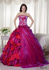Ball Gown Strapless Floor-length Taffeta Appliques Quinceanera Dress
