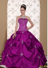 Embroidery Taffeta Strapless Modest Quinceanera Dress with Pick-ups