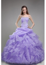 Gorgeous Lavender Puffy Strapless Beading and Ruffles Quinceanera Dresses for 201