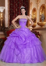 Lavender Puffy Strapless 2014 Beading Quinceanera Dresses with Appliques
