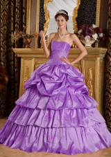 Perfect Lavender Strapless 2014 Beading Quinceanera Dresses with Pick-ups