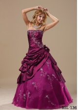 Strapless Embroidery and Hand Made Flowers Prom dress