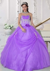 Sweet Lavender Puffy Strapless Appliques Quinceanera Dresses for 2014