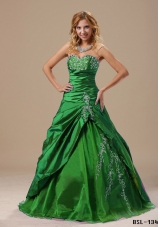 2014 Pretty Sweetheart Appliques Long Quinceanera Dresses with Ruched