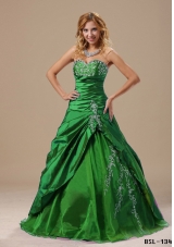 2014 Pretty Sweetheart Appliques Long Quinceanera Dresses with Ruched