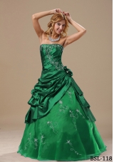 2014 Strapless Quinceanera Dresses with Embroidery Hand Made Flowers