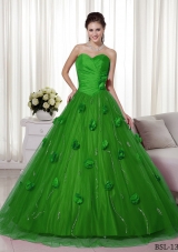 A-line Sweetheart 2014 Spring Green Quinceanera Dresses with Brush Train