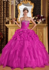 Appliques with Beading Sweetheart Organza Quinceanera Gown in Fuchsia
