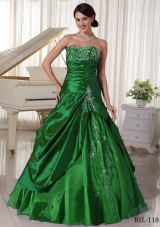 Dark Green Princess Sweetheart Quinceanea Dresses With Appliques Beading