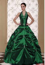 Halter Top Ball Gown Quinceanera Dresses Embroidery With Beading