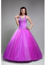 Halter Top Neck Tulle Beaded Decorate Bodice Dress For Quinceanera