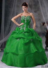 Puffy Ball Gown Sweetheart Dark Green Quinceanera Dresses with Appliques