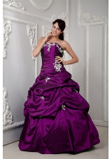 Strapless A-line Taffeta Sweet Sixteen Dresses with White Appliques