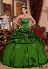 Cheap Ball Gown Sweetheart Dark Green Quinceanera Dresses with Appliques