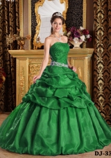 Dark Green Ball Gown Strapless Quinceanera Dresses with Pick-ups