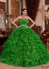 Green Ball Gown Sweetheart Quinceanera Dress with 2014 Beading